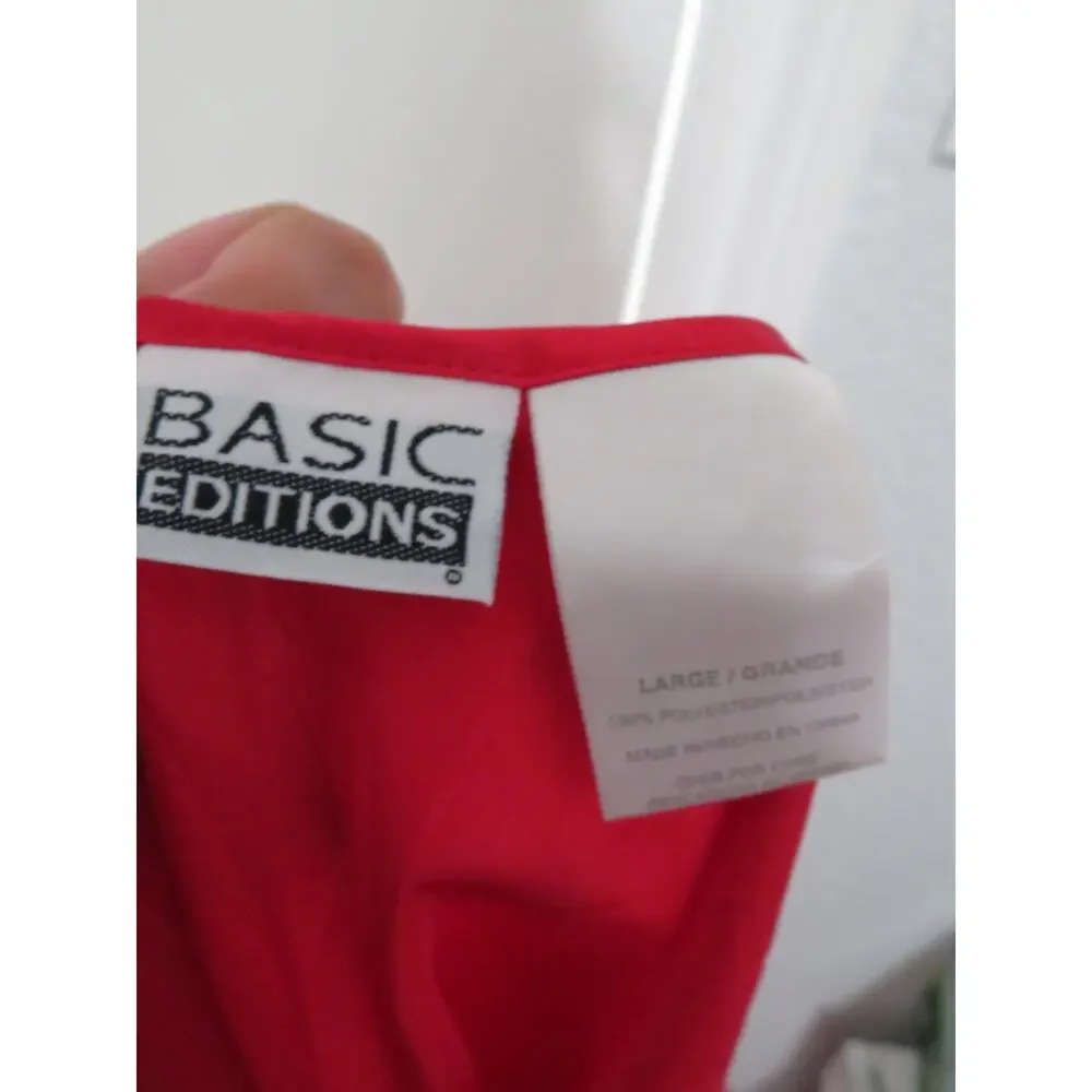 Basic Editions Women Sz L Red Satin Slip Dress Spaghetti Strap Feminine Lingerie